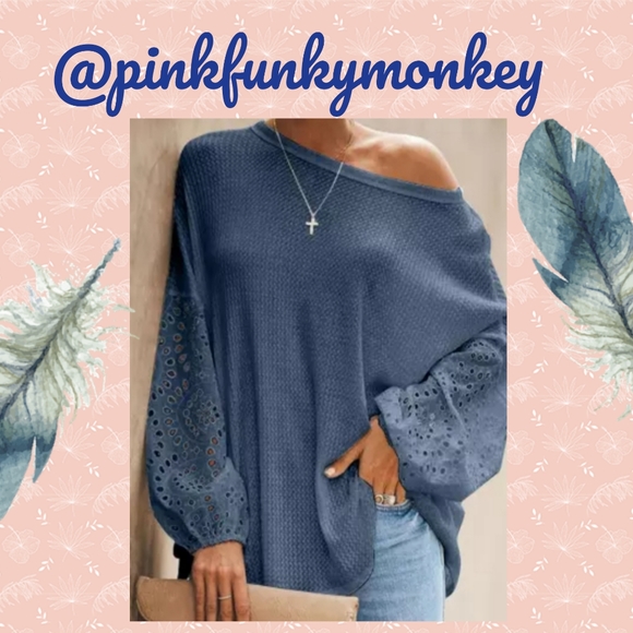 PFM Boutique Tops - New Boutique Blue Loose Casual Puffy Sleeve Top